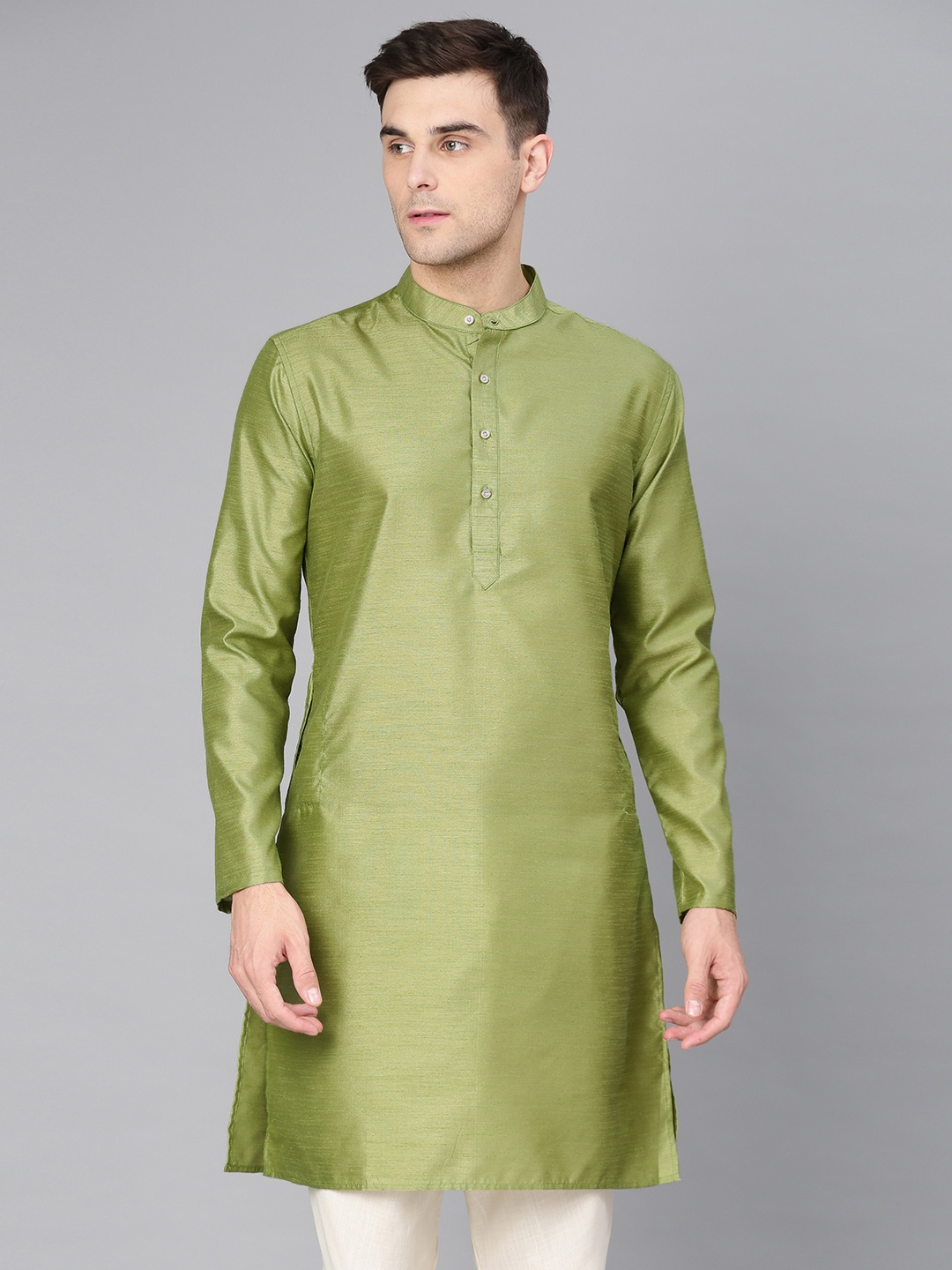 

Freehand Men Green Solid Straight Kurta