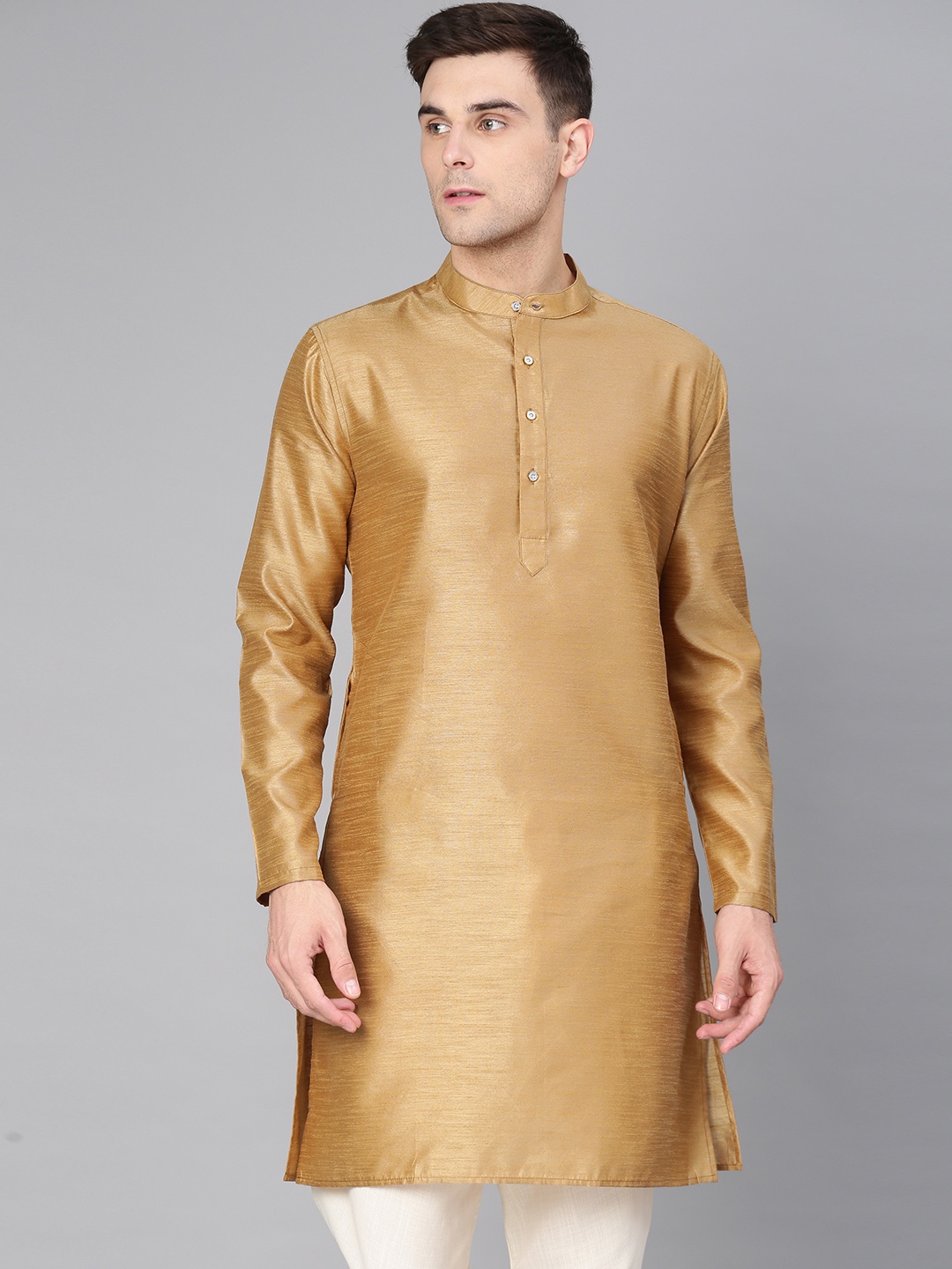 

Freehand Men Khaki Solid Straight Kurta