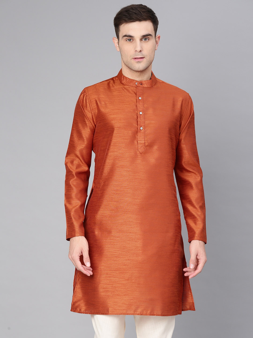 

Freehand Men Rust Solid Straight Kurta