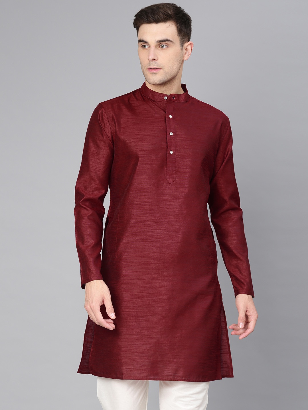 

Freehand Men Maroon Solid Straight Kurta