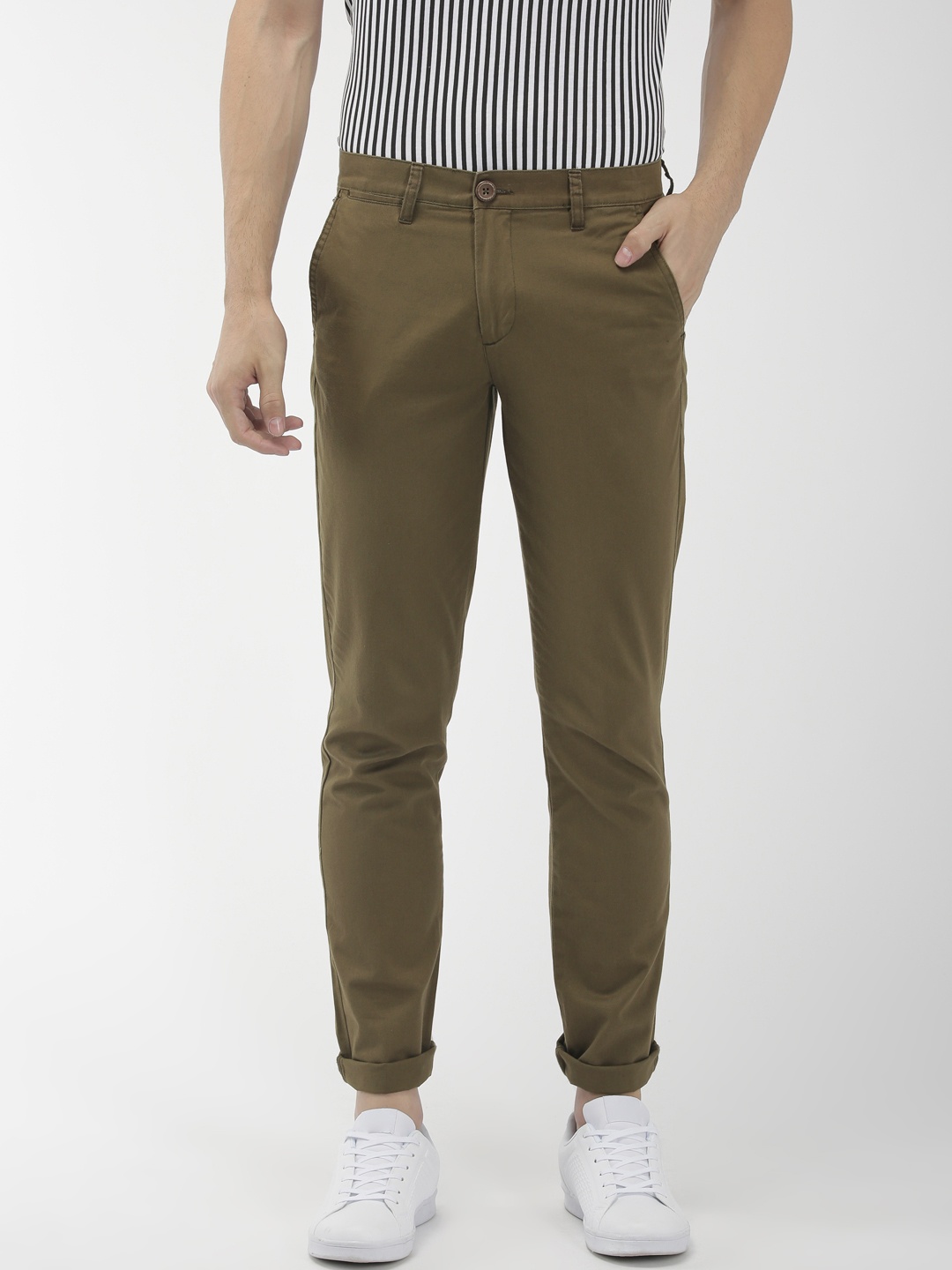 

The Indian Garage Co Men Olive Green Slim Fit Solid Chinos