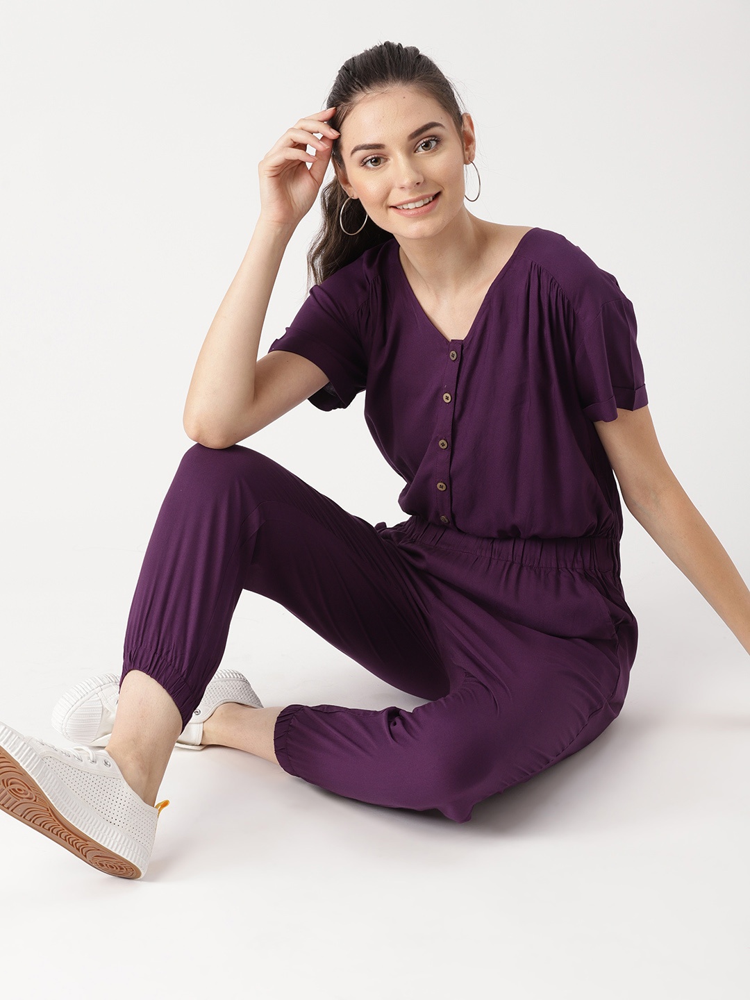 

DressBerry Women Aubergine Solid Basic Jumpsuit, Purple