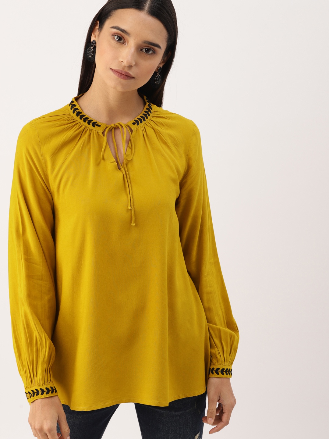 

DressBerry Women Mustard Yellow Solid Top