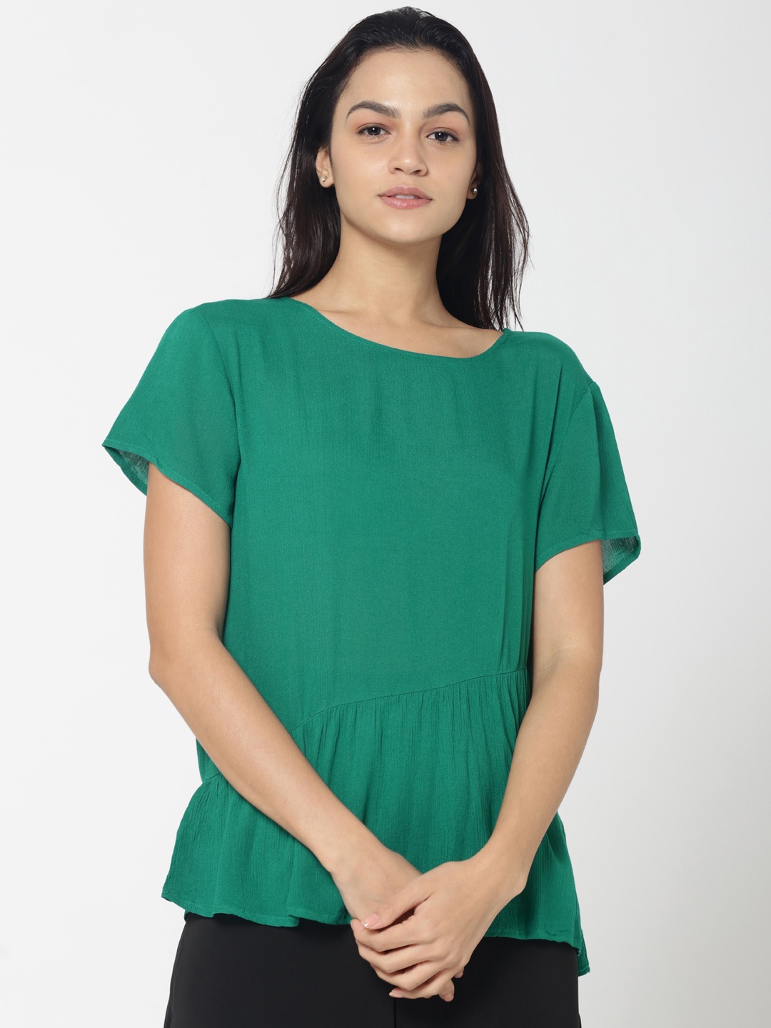 

ONLY Women Green Solid Boxy Top