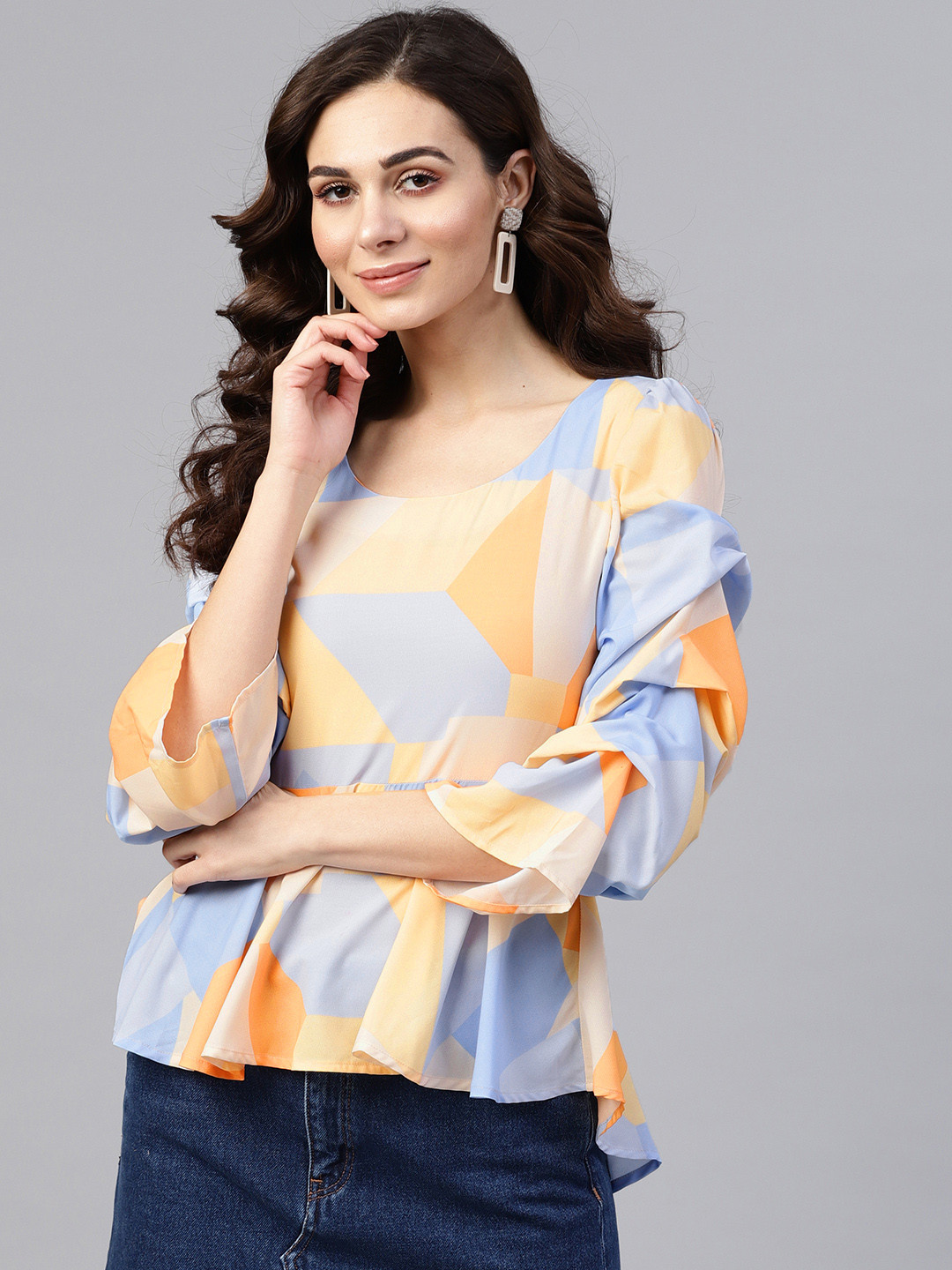 

Zima Leto Women Blue & Orange Printed A-Line Top