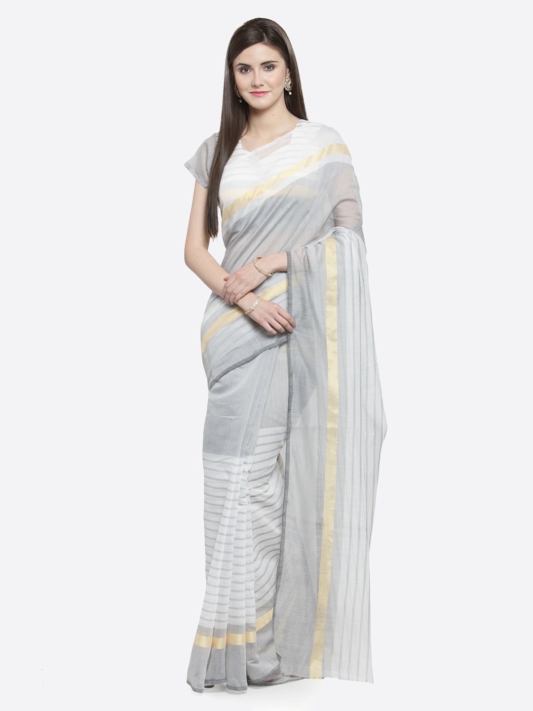 

Shaily Grey Striped Pure Cotton Saree