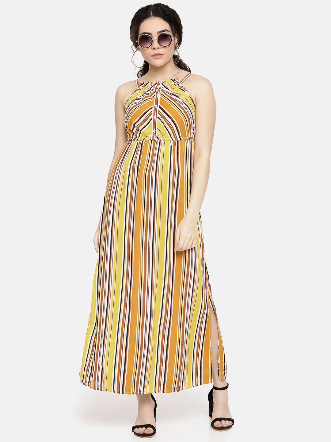 

ONLY Women Striped Yellow & White Maxi Dress