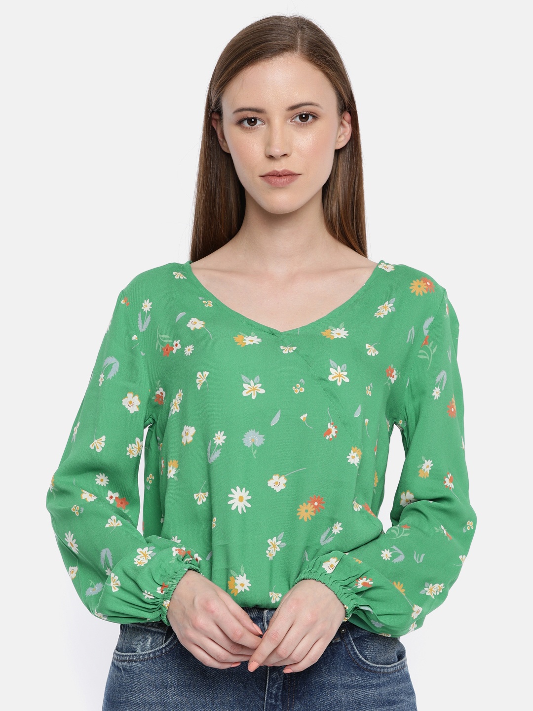 

ONLY Women Green Printed Blouson Top