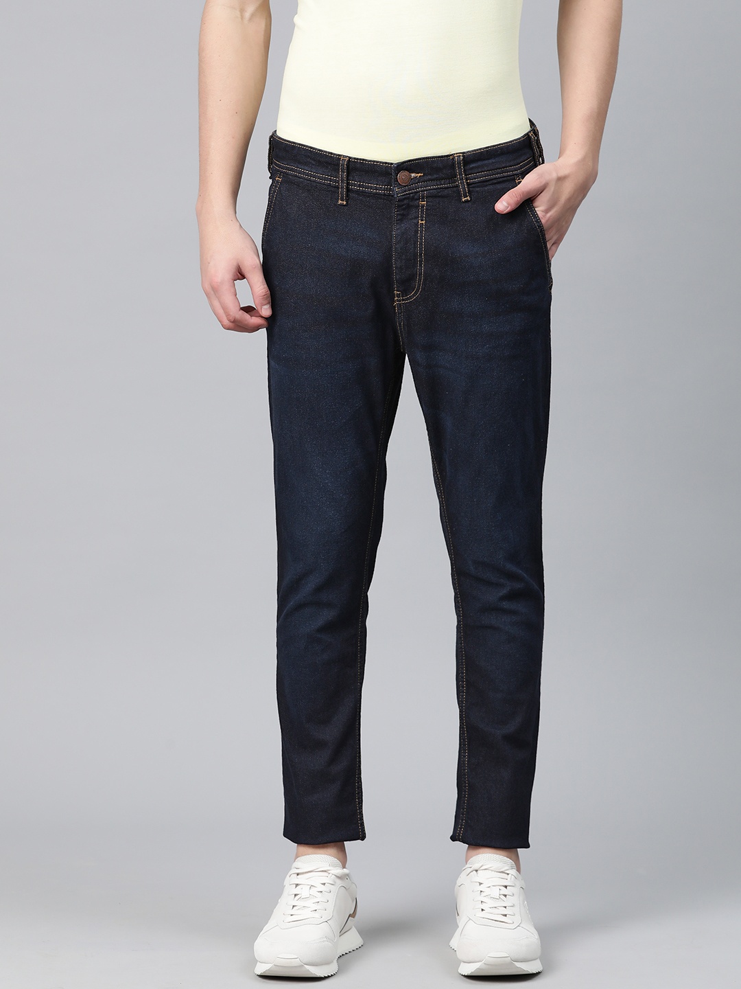 

LOCOMOTIVE Men Slim Fit Stretchable Cropped Jeans, Navy blue