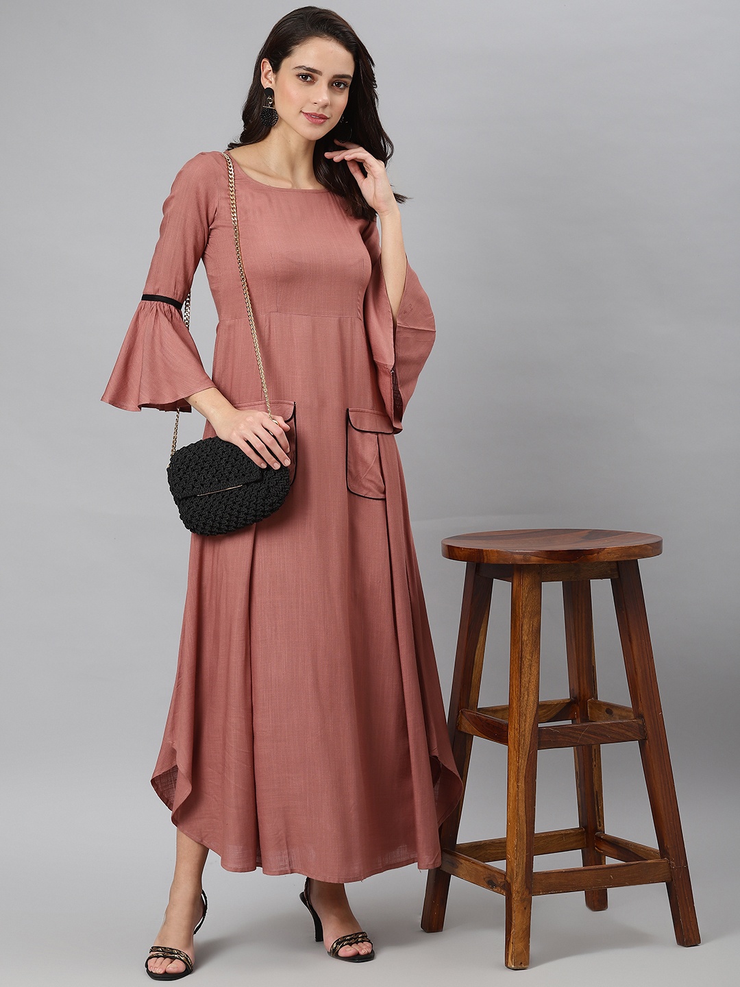

Khushal K Women Peach-Coloured Solid Maxi Dress