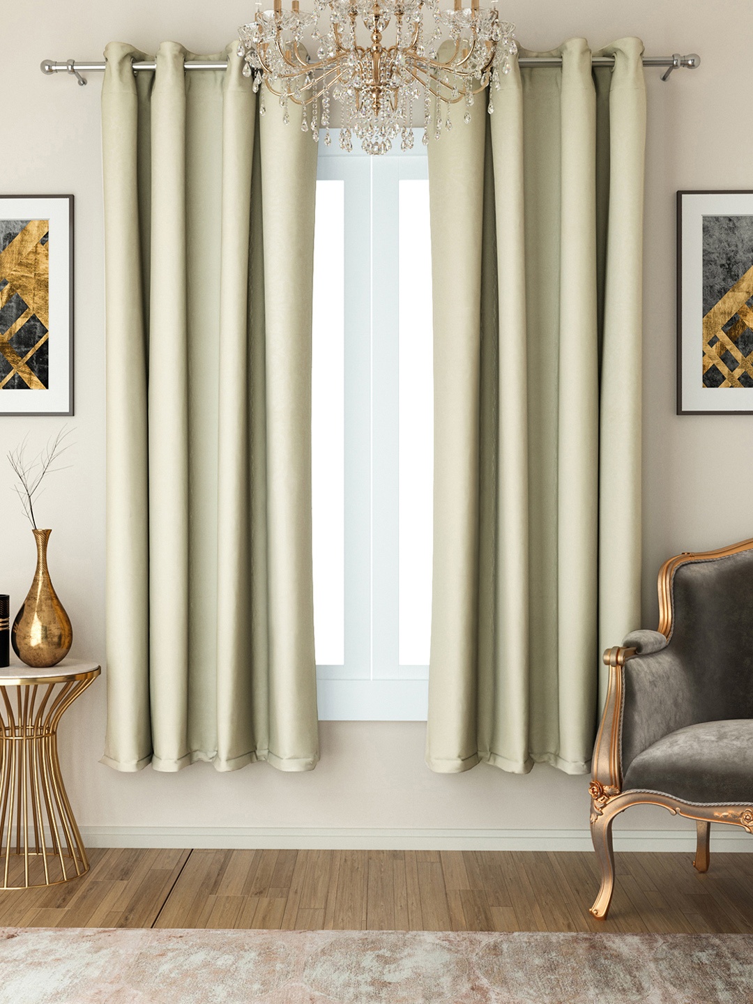 

SWAYAM Set of 2 Silk Window Curtains, Off white