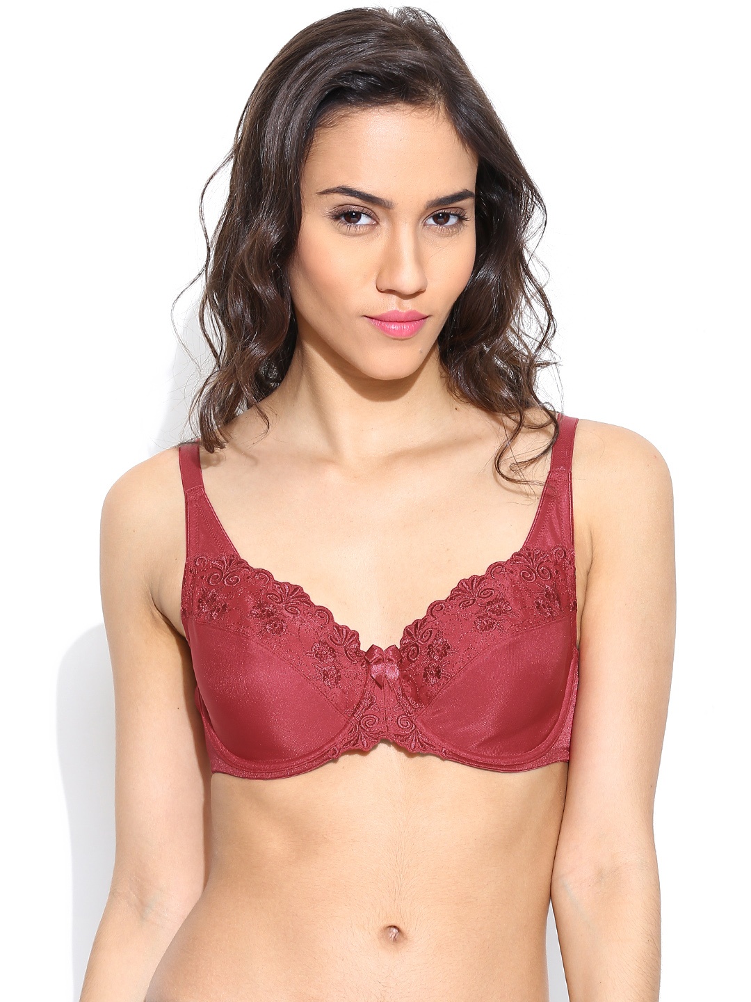 

Triumph Maroon Embroidered Minimiser Bra 226I933, Red