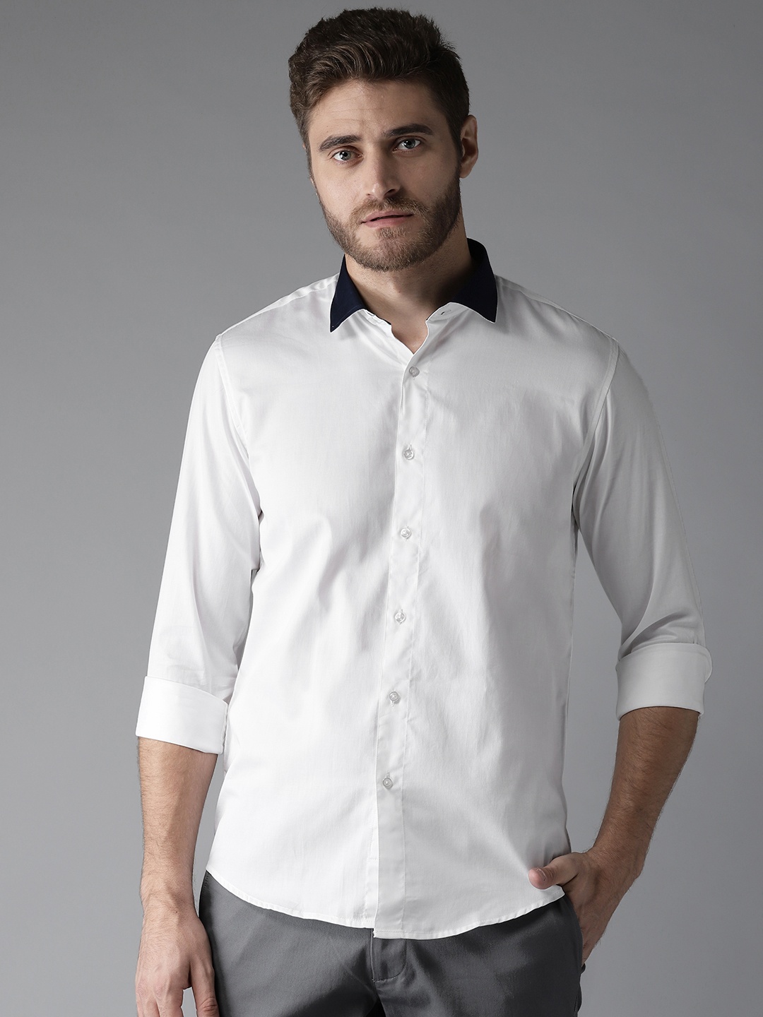 

DENNISON Men White Classic Slim Fit Solid Casual Shirt