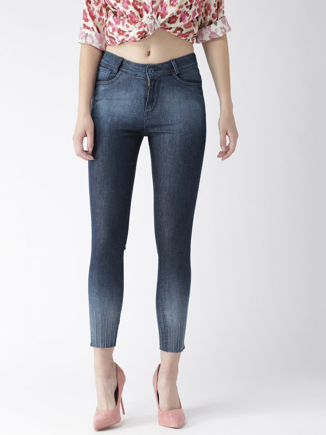 

Xpose Women Navy Blue Skinny Fit High-Rise Clean Look Stretchable Cropped Jeans