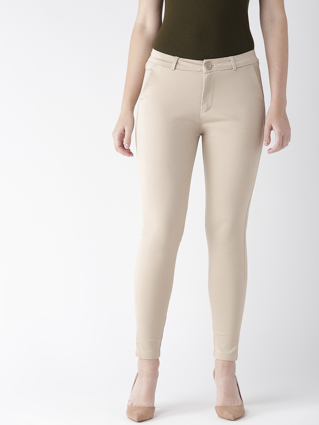 

Xpose Women Beige Sharp Tapered Fit Solid Formal Trousers