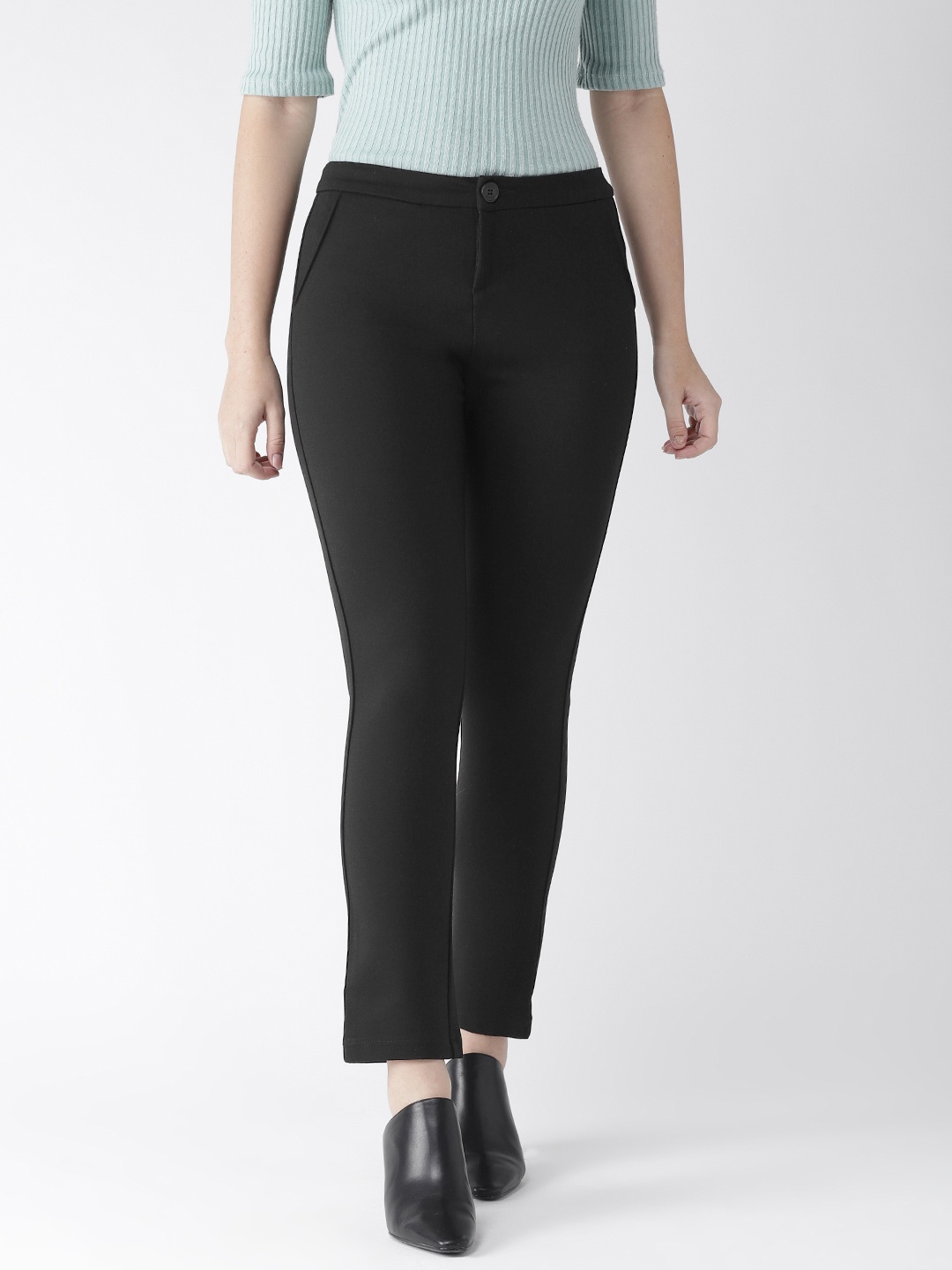 

Xpose Women Black Smart Straight Fit Solid Formal Trousers