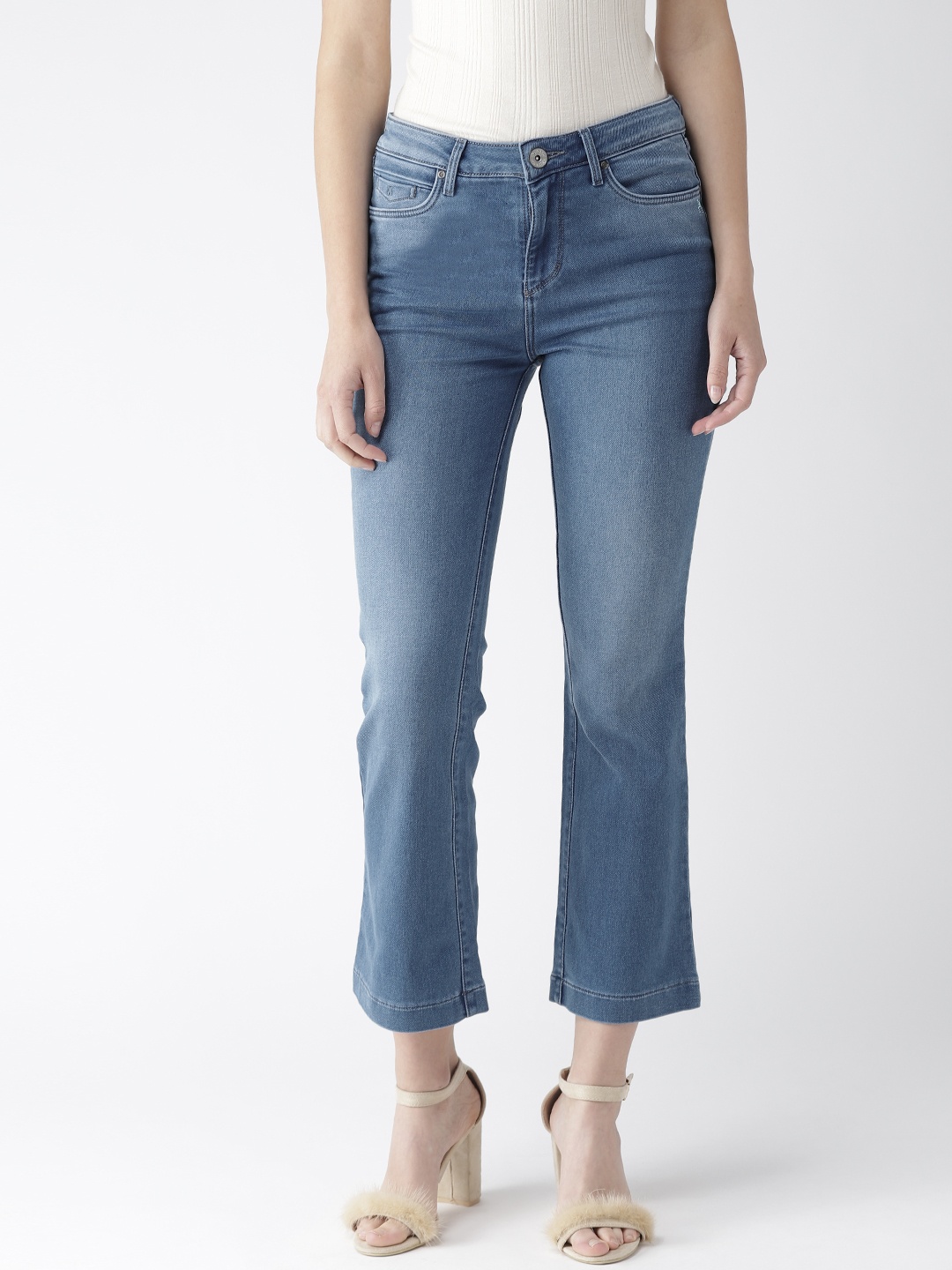 

Xpose Women Blue Bootcut High-Rise Clean Look Stretchable Cropped Jeans
