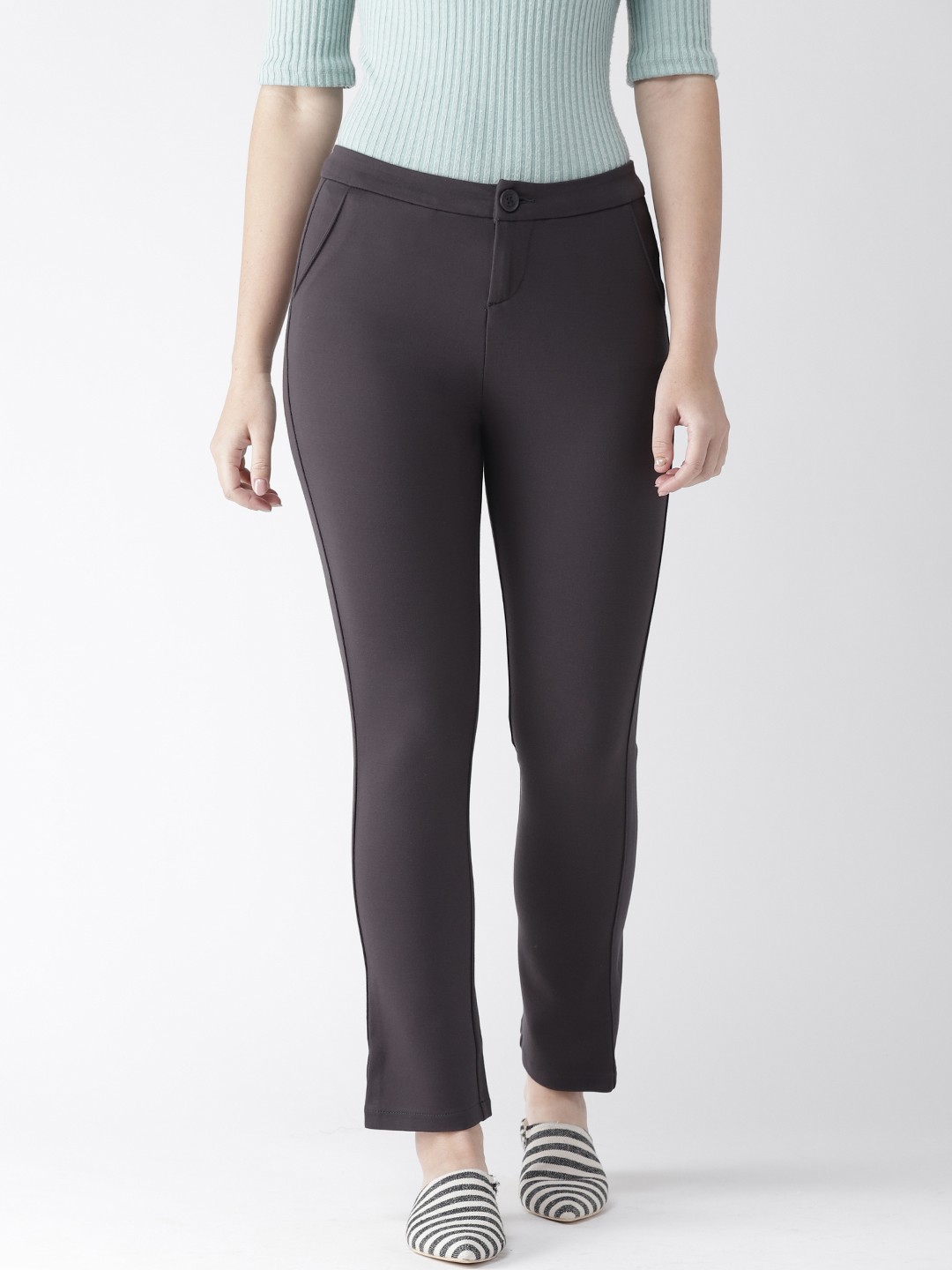 

Xpose Women Charcoal Grey Smart Straight Fit Solid Formal Trousers