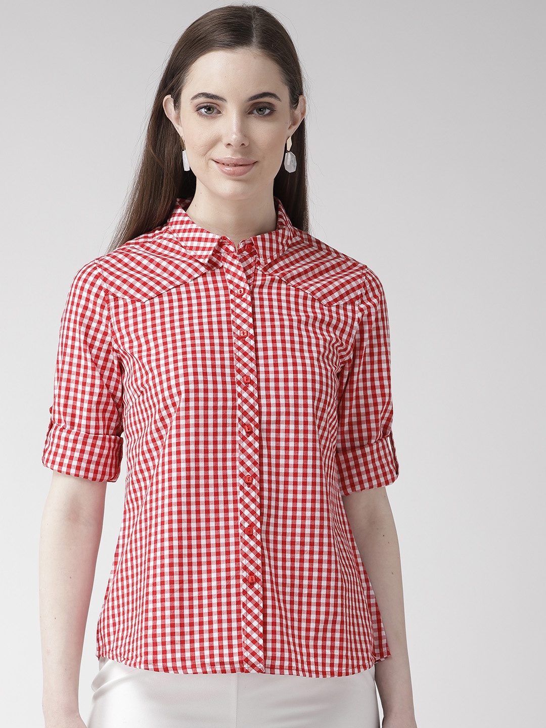 

Xpose Women Red & White Regular Fit Checked Casual Shirt
