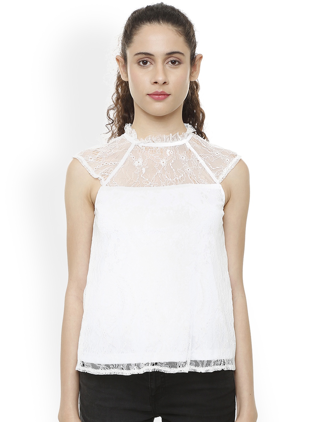 

People Women White Self Design A-Line Top