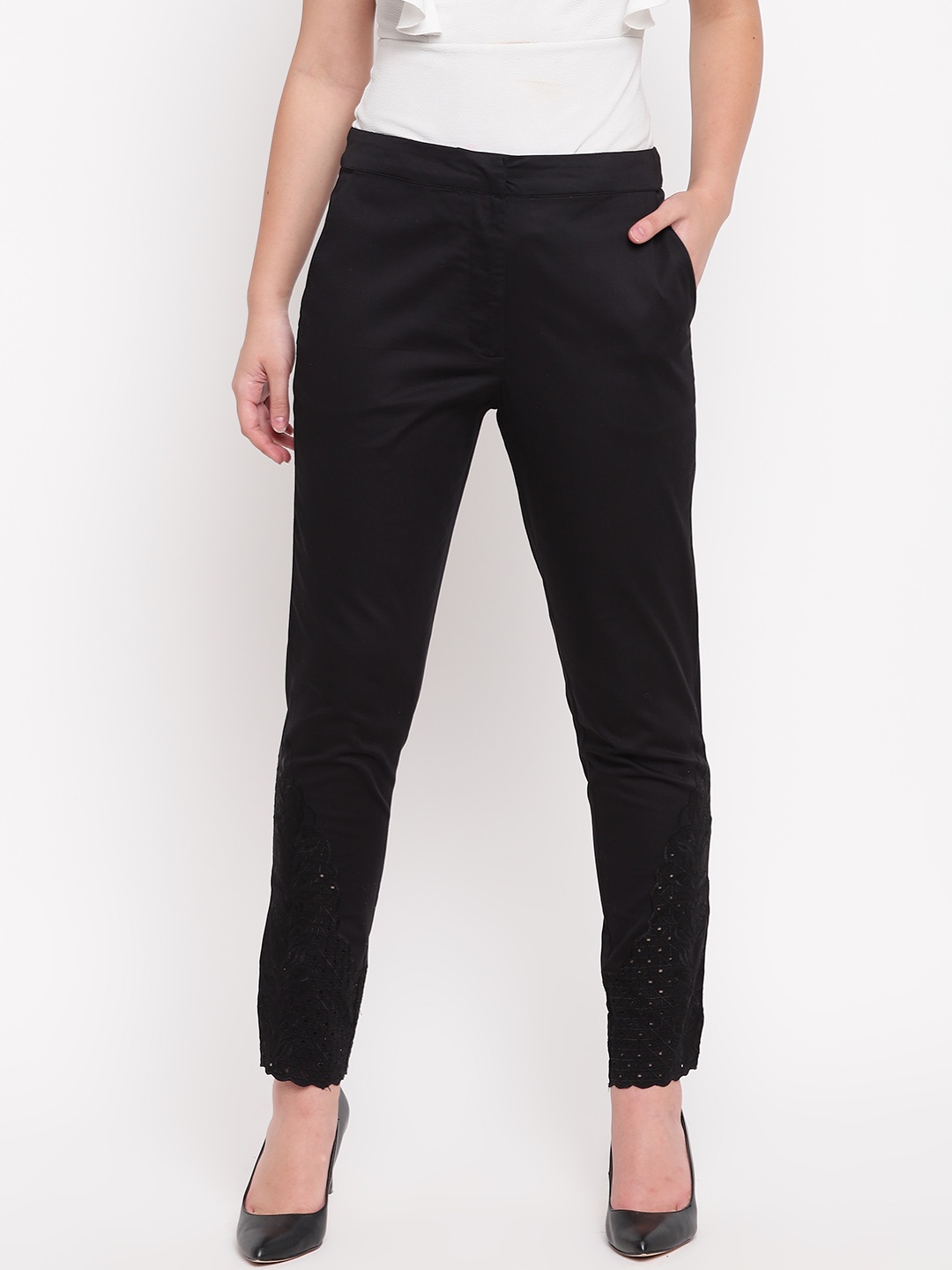 

NIZA Women Black Regular Fit Solid Trousers