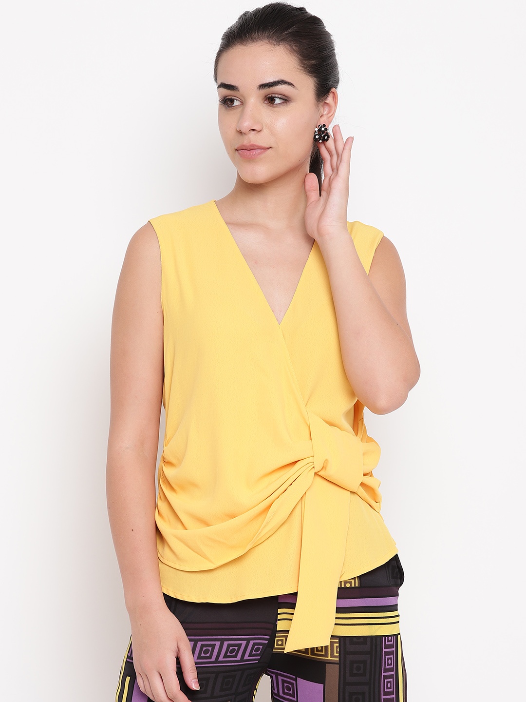 

NIZA Women Mustard Yellow Solid Wrap Top