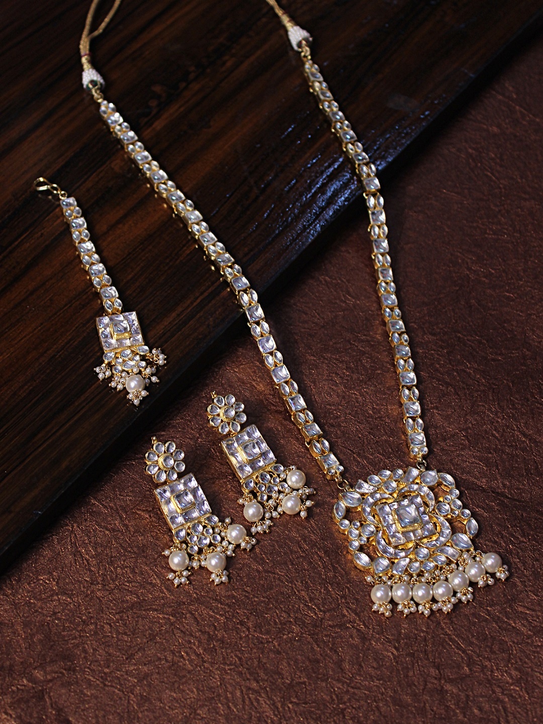 

AccessHer Gold-Plated & White Pachi Kundan and Pearl Studded Jadau Jewellery Set