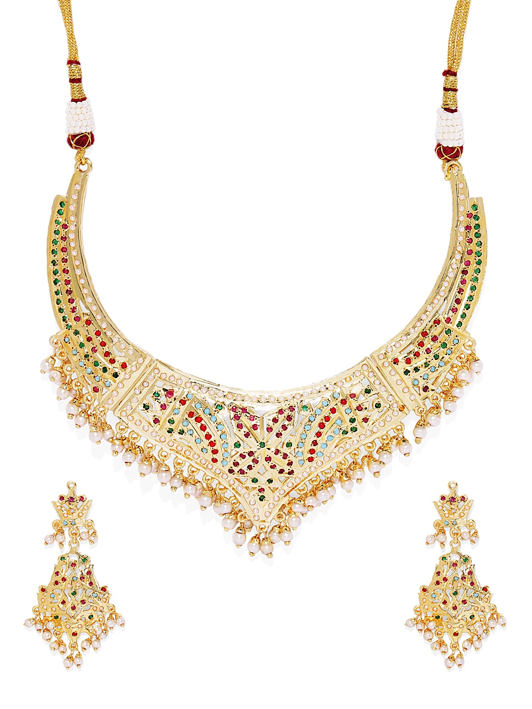 

AccessHer Gold-Plated Pearl-Studded Polki Jadua Jewellery Set