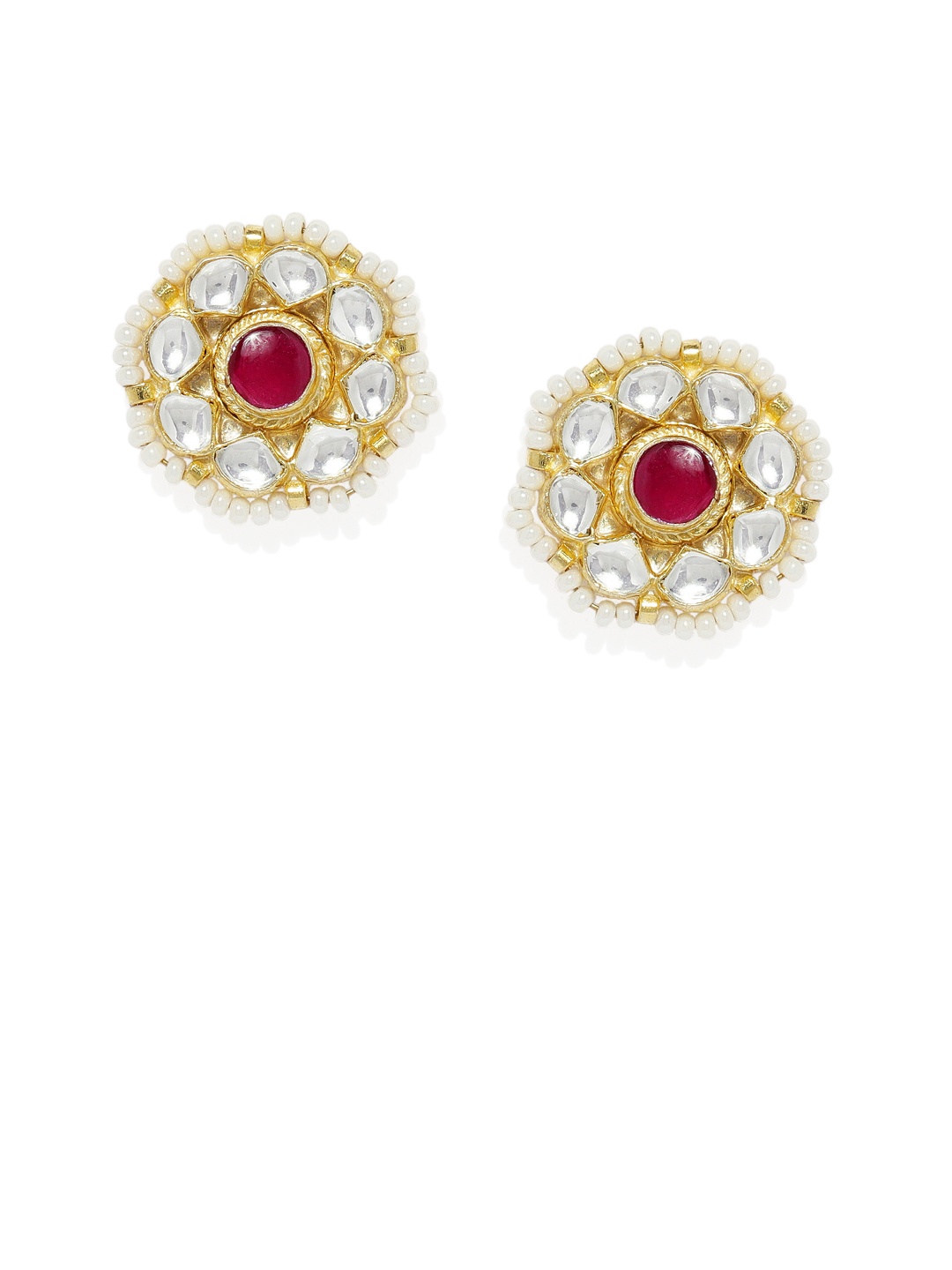 

AccessHer Gold-Plated & Red Kundan Studded Jadau Circular Studs