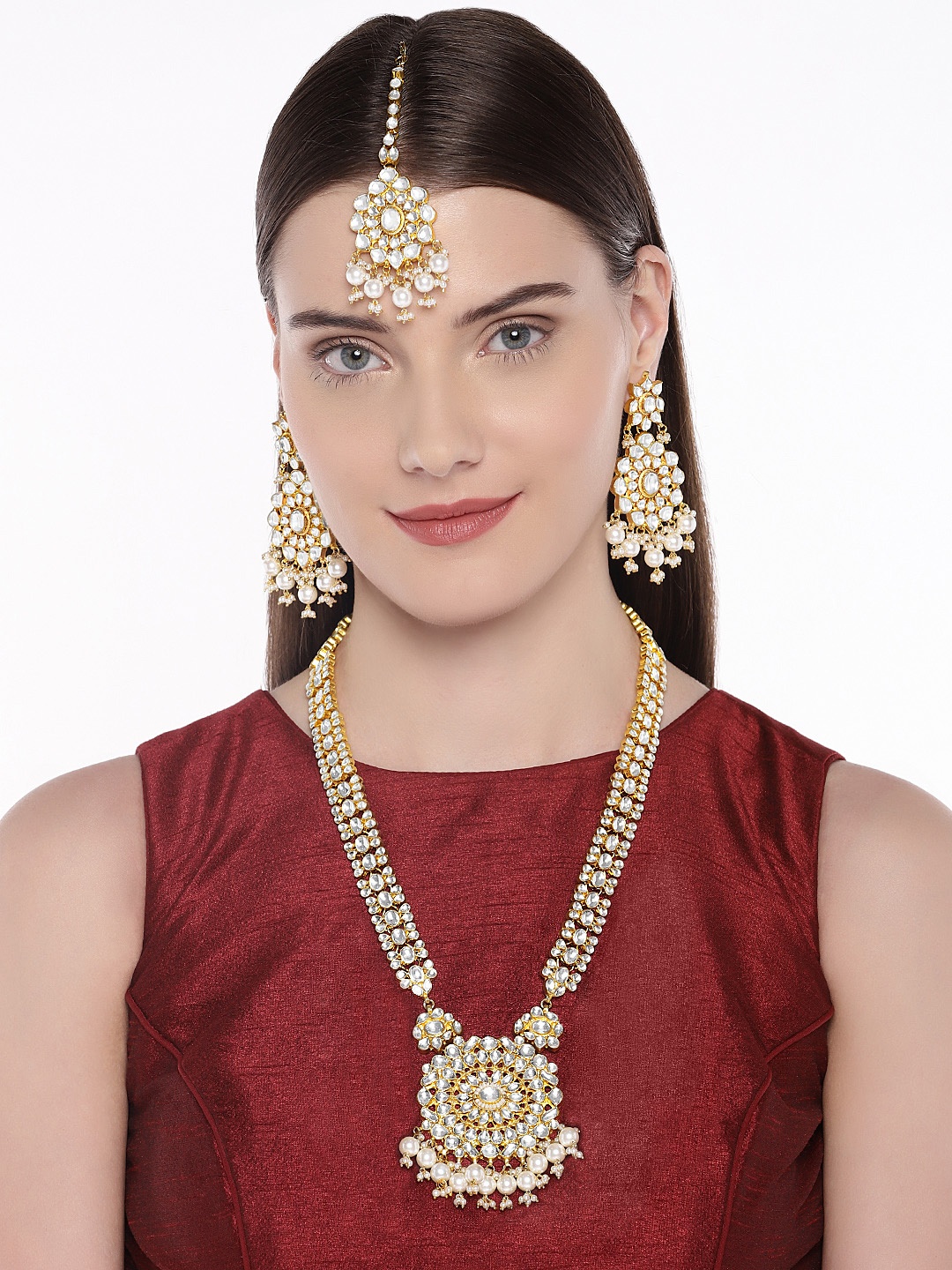 

AccessHer Gold-Plated Pachi Kundan and Pearls -Studded Handcrafted Jadua Jewellery Set