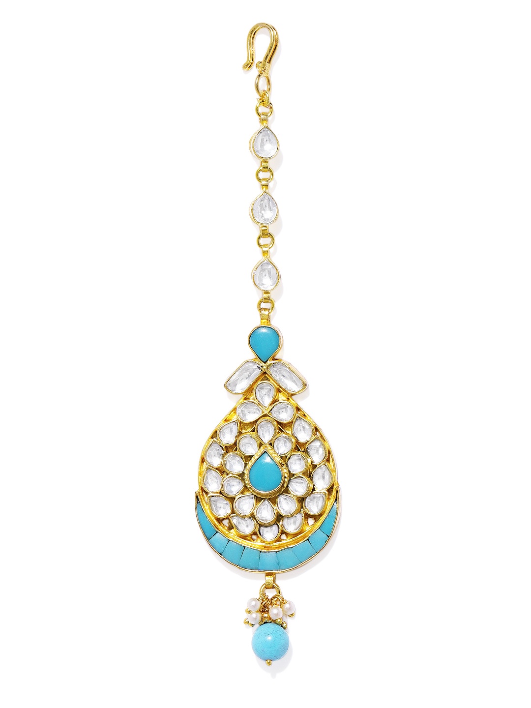 

AccessHer Gold-Plated & Turquoise Blue Kundan Embellised Jadau Maang Tikka