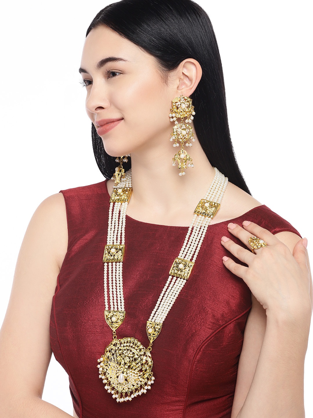 

AccessHer Gold-Plated and White Jadua Handcrafted Jewellery Set