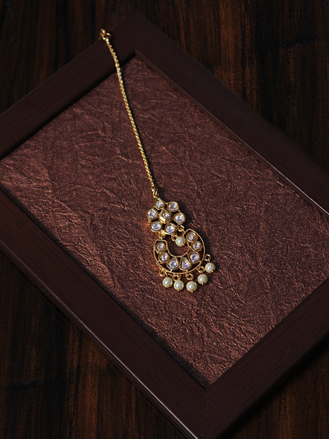 

AccessHer Gold-Plated Polki Embellised Jadau Maang Tikka