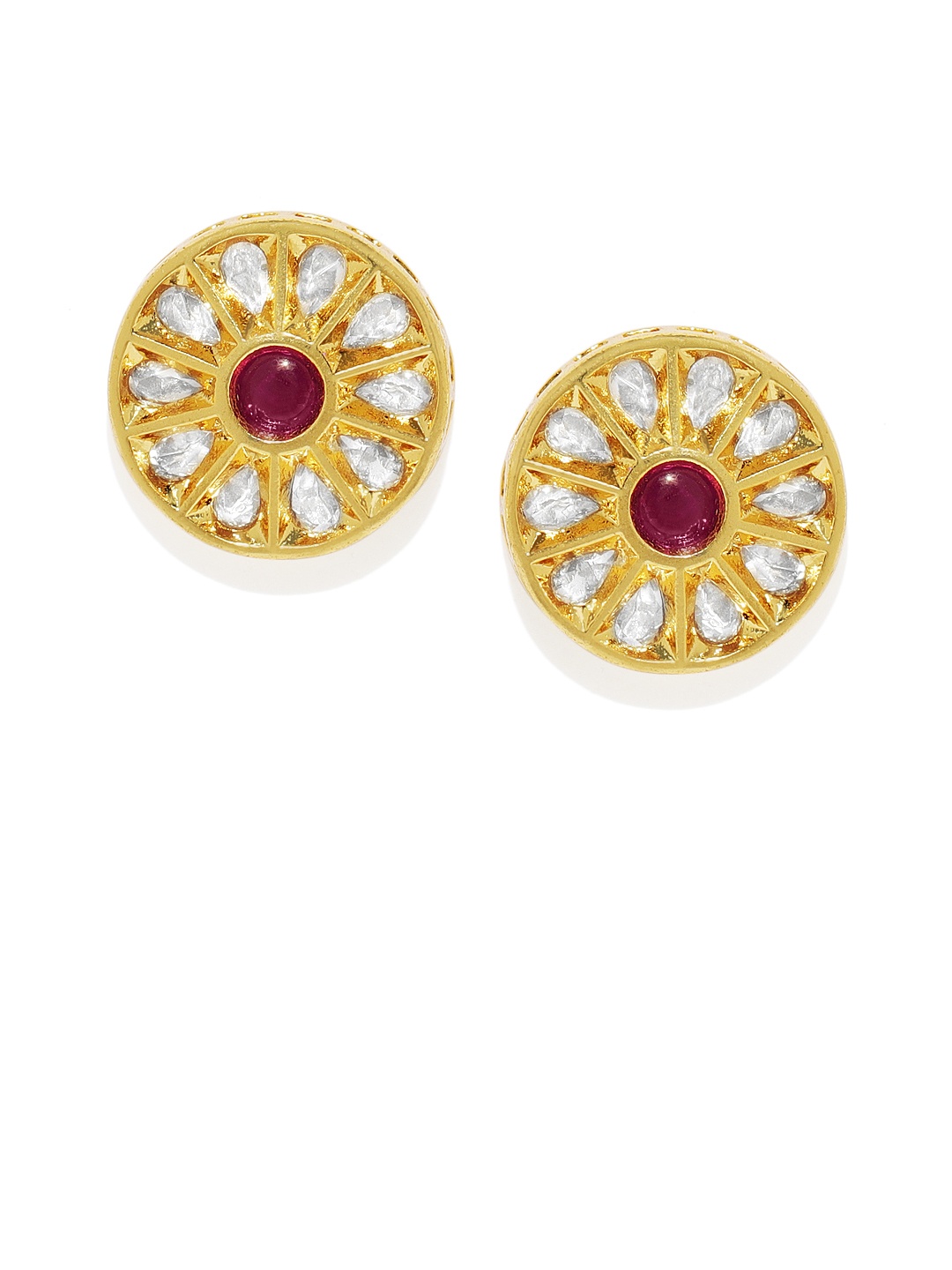 

AccessHer Gold-Plated & Red Polki and Ruby Studded Vilandi Circular Studs