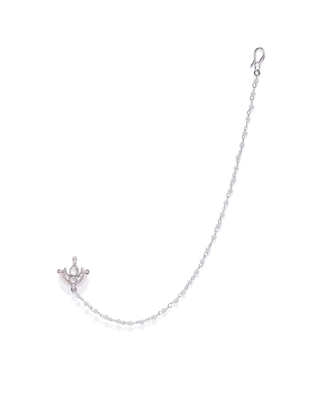 

AccessHer Silver-Plated Vilandi Kundan Stone and Pearl-Studded Chained Nose Ring