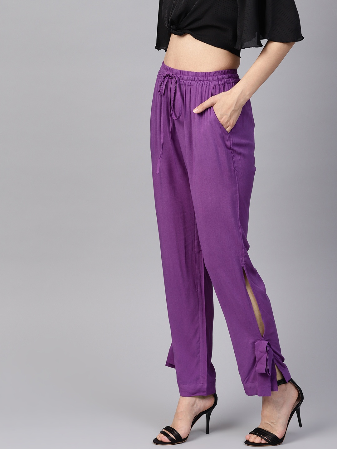 

Jaipur Kurti Women Purple Regular Fit Solid Regular Trousers