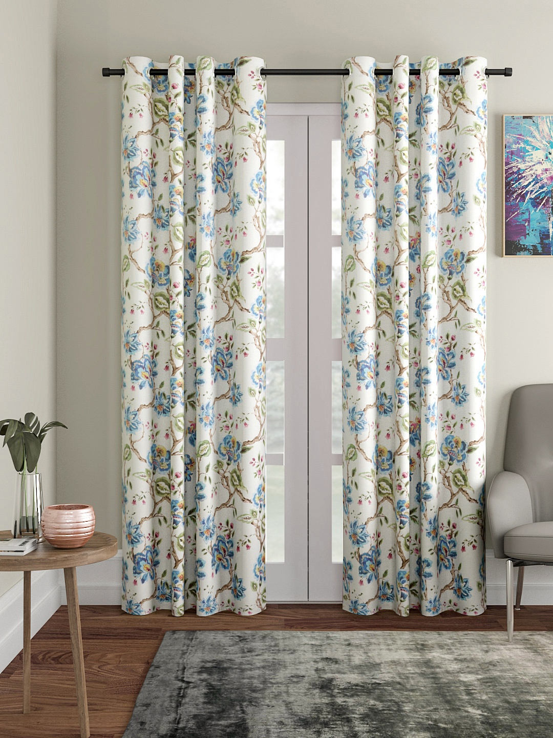 

Soumya Blue Printed Door Curtain