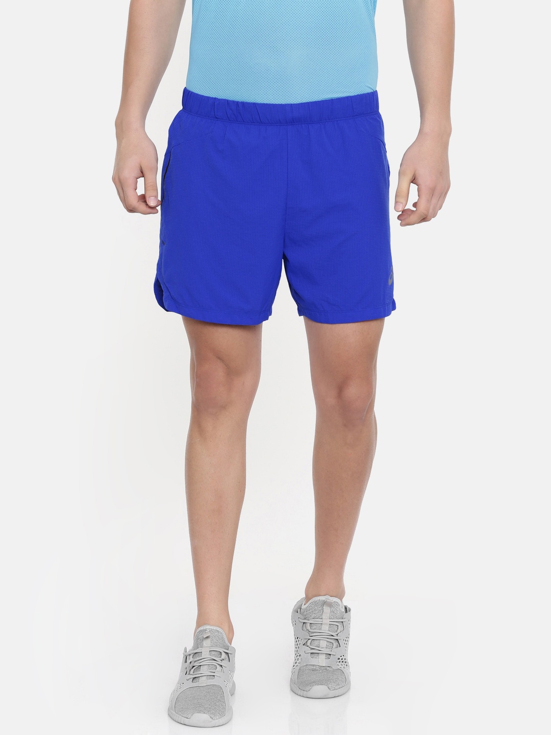 

ASICS Men Blue Self Checked Regular Fit Cool 2-N-1 5In Sport Running Shorts