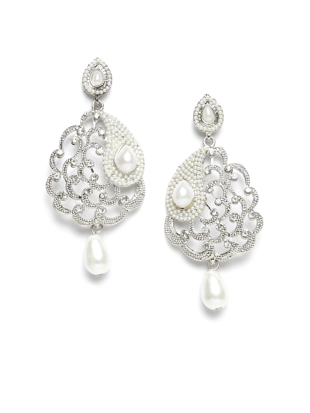 

Moedbuille Silver-Plated & White Teardrop Shaped Drop Earrings