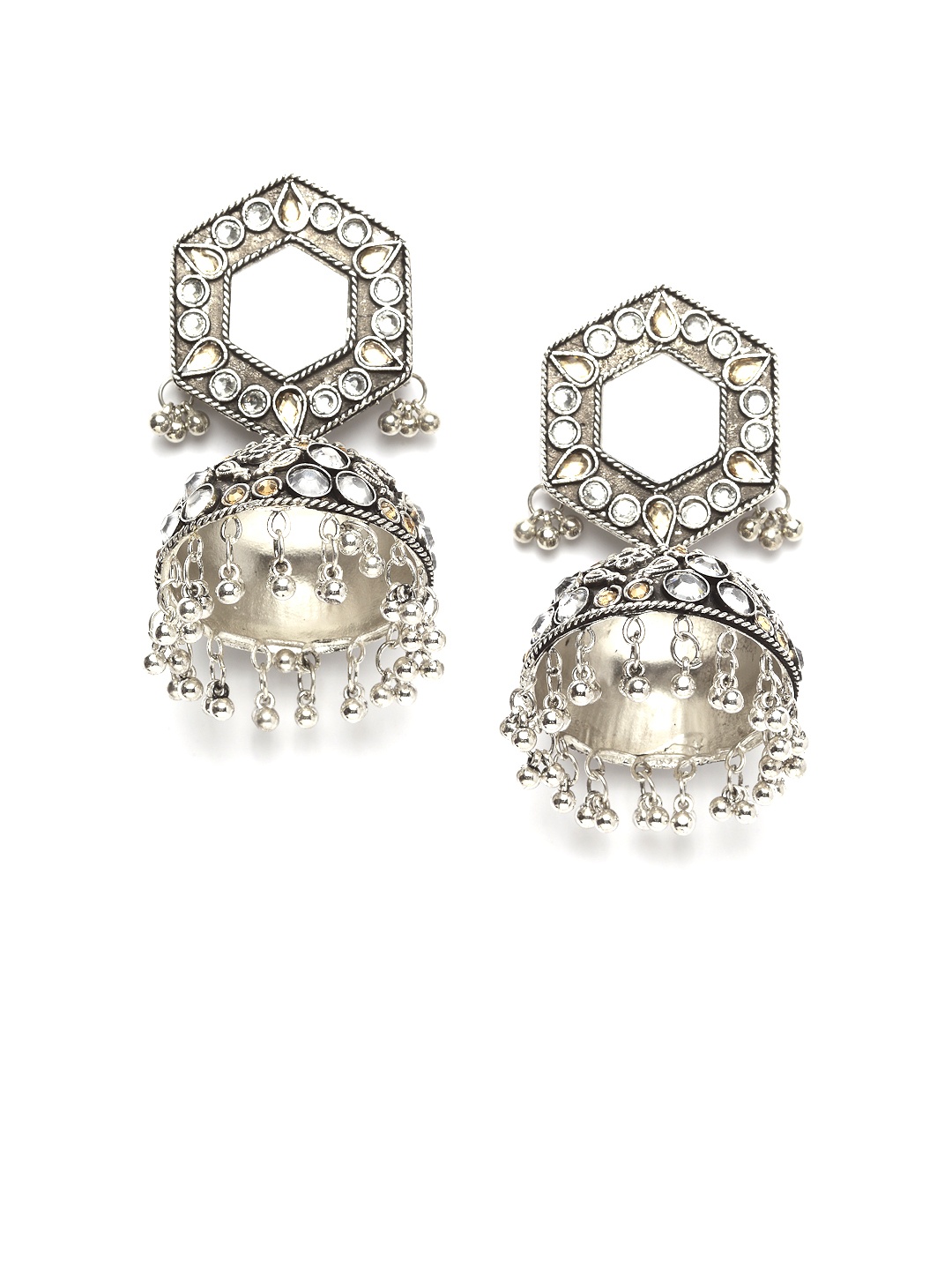 

Moedbuille Silver-Plated Mirror Dome Shaped Jhumkas