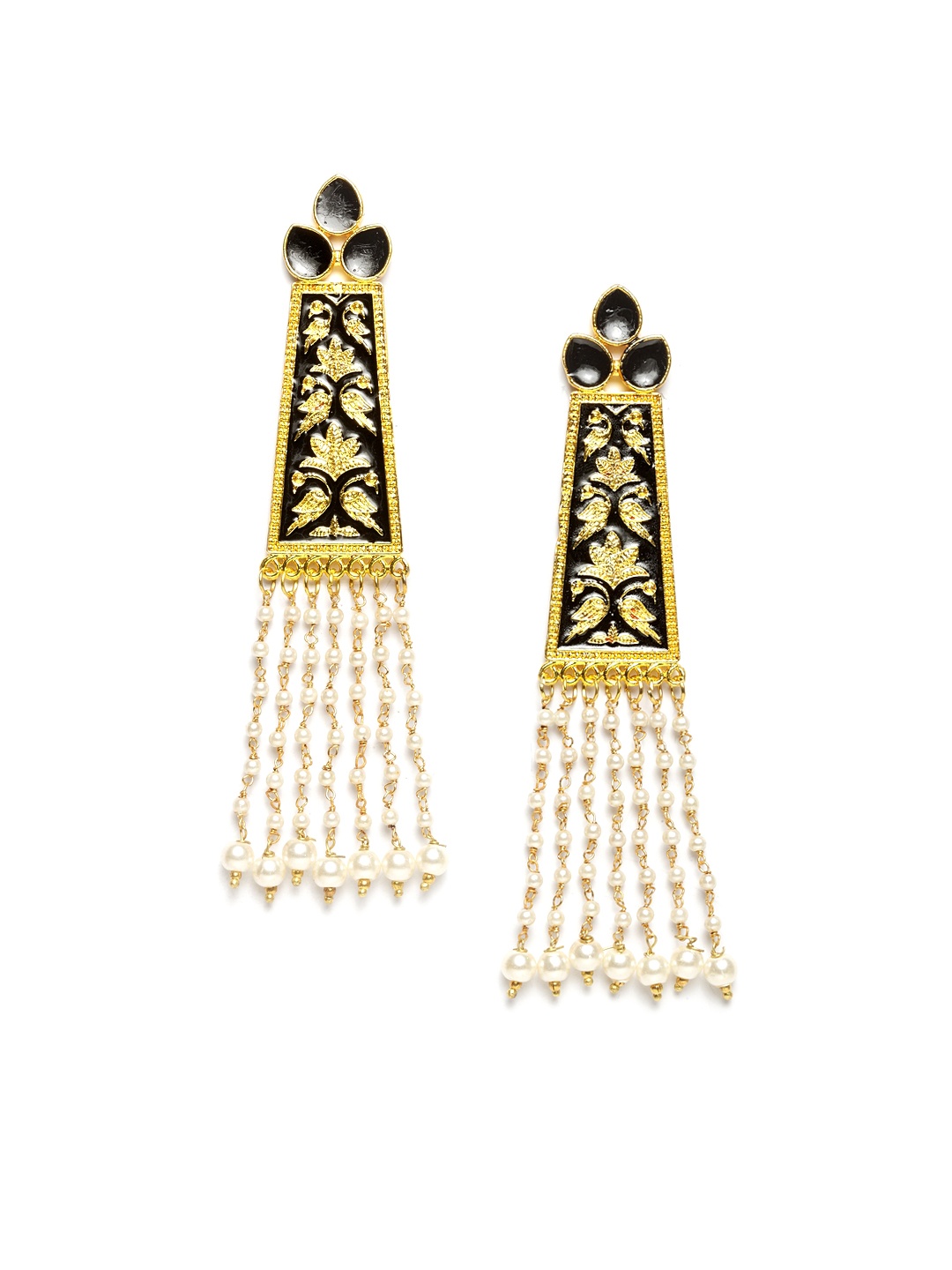 

Moedbuille Black & Gold-Plated Handpainted Meenakari Classic Drop Earrings