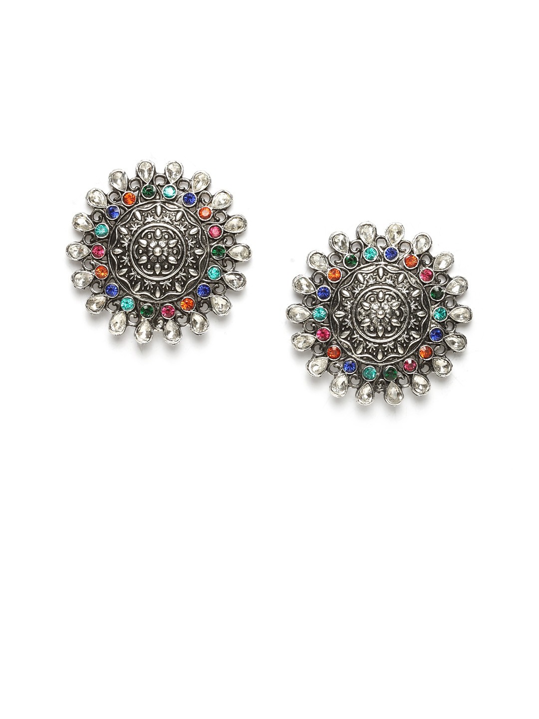 

Moedbuille Silver-Plated Oxidised Handcrafted Circular Studs