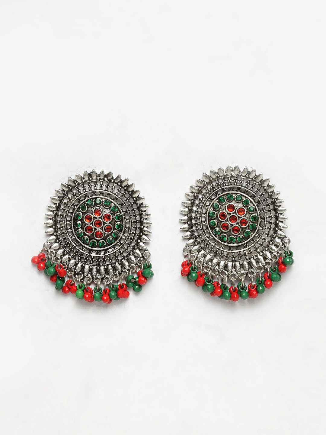 

Moedbuille Silver-Plated Oxidised Handcrafted Circular Drop Earrings