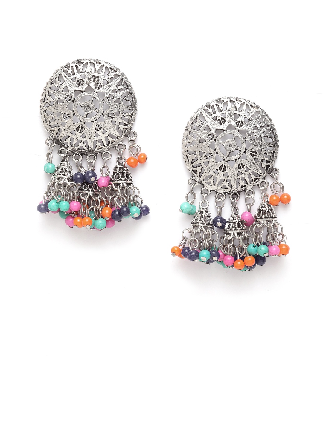 

Moedbuille Silver-Plated Afghan Circular Drop Earrings