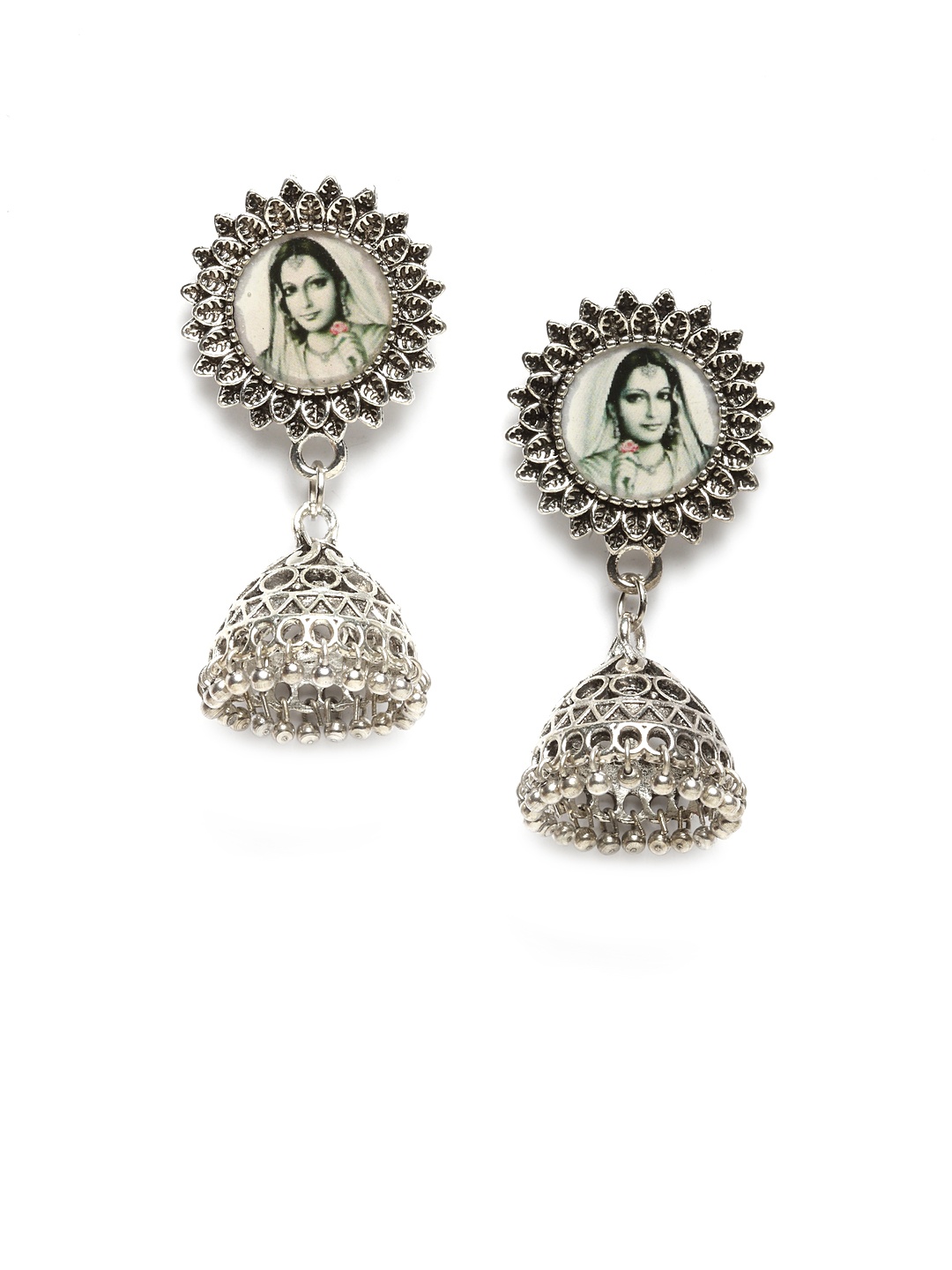 

Moedbuille Silver-Plated Handcrafted Enamelled Dome Shaped Jhumkas