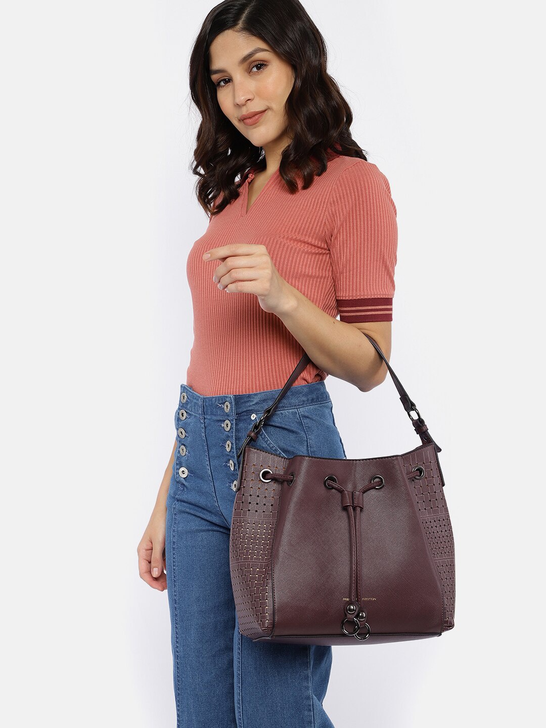 

French Connection Maroon Solid Hobo Bag