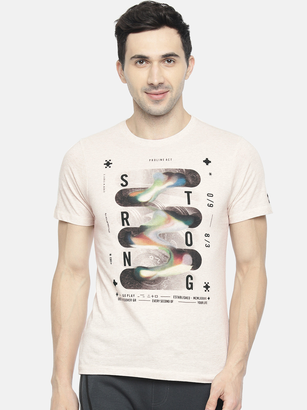 

Proline Active Men Beige Printed Round Neck Pure Cotton T-shirt