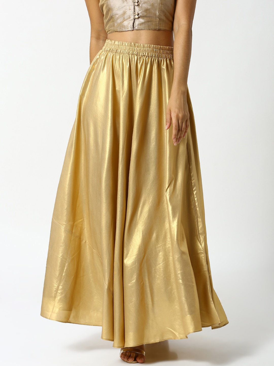 

De Moza Women Gold-Coloured Solid A-Line Maxi Skirt