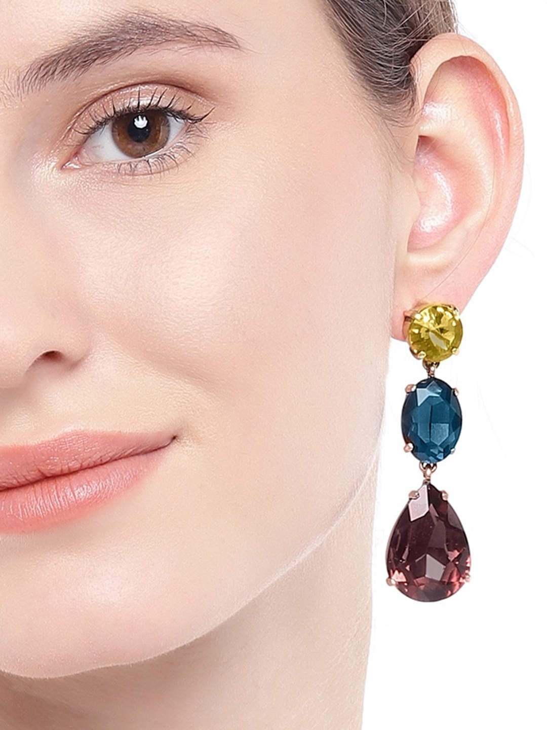 

OOMPH Gold-Toned & Maroon Teardrop Shaped Drop Earrings