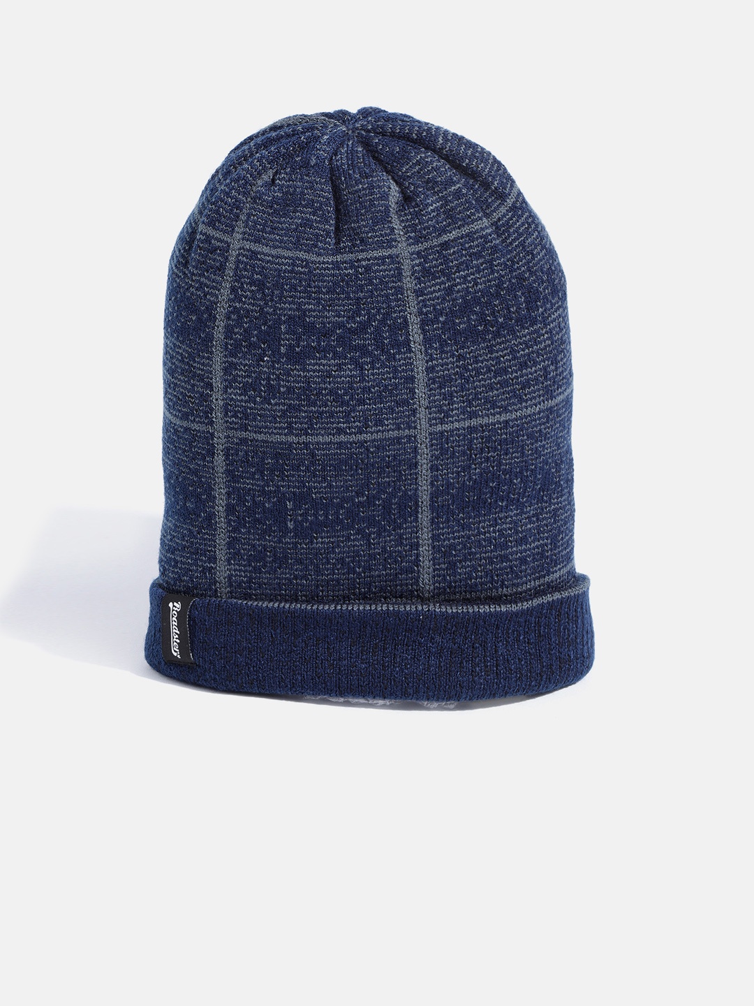 

The Roadster Lifestyle Co Unisex Navy Blue & Olive Green Checked Beanie